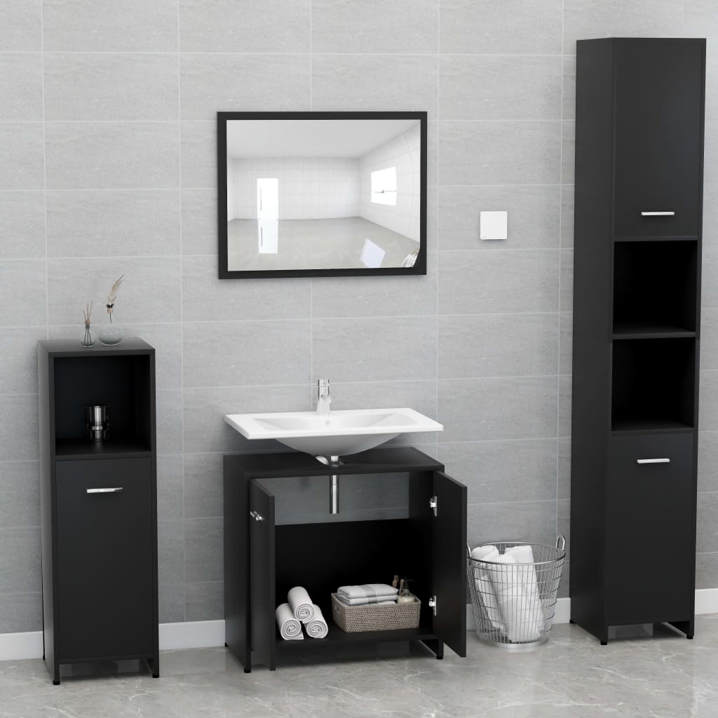 vidaXL Vonios kambario baldų komplektas, juodas, apdirbta mediena