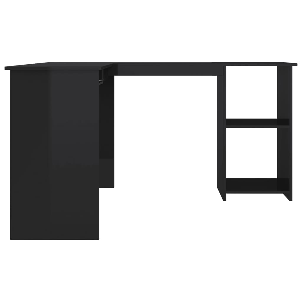 vidaXL Kampinis stalas, juodas, 120x140x75cm, MDP, L formos, blizgus