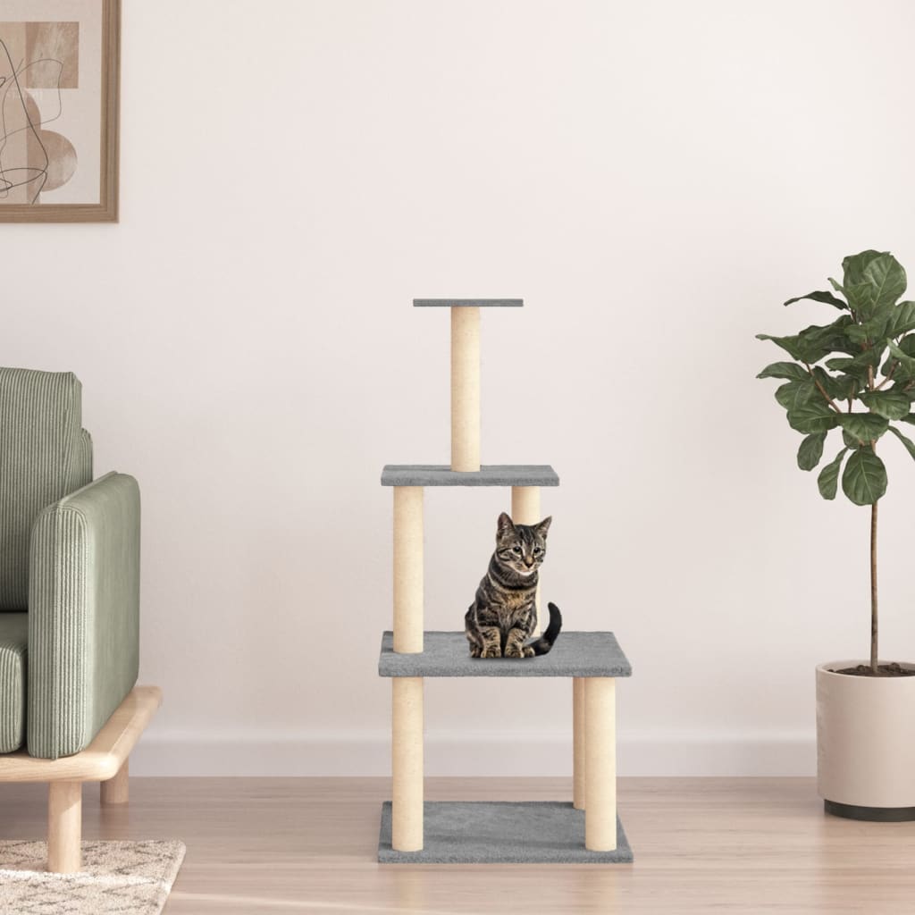 vidaXL Draskyklė katėms su stovais iš sizalio, šviesiai pilka, 111cm