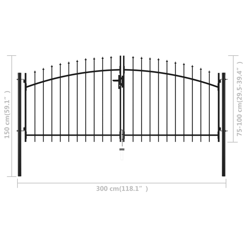 vidaXL Dvigubi vartai su iečių viršugaliais, 300x150cm