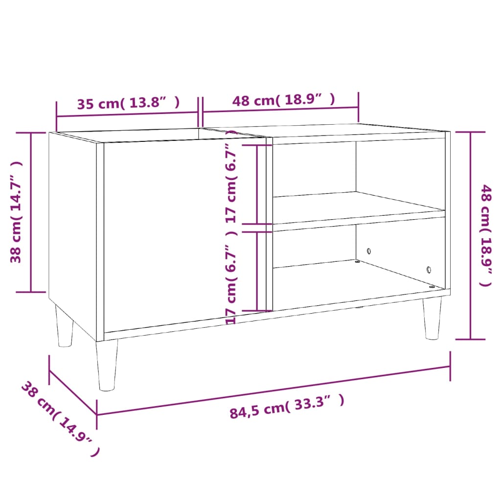 vidaXL Vinilinių plokštelių spintelė, betono, 84,5x38x48cm, mediena