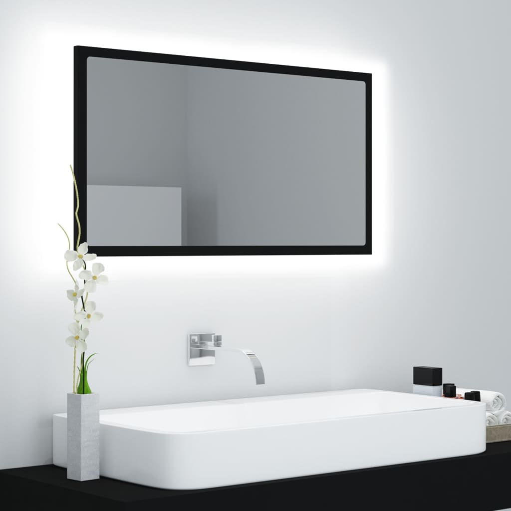 vidaXL Vonios kambario LED veidrodis, juodas, 80x8,5x37cm, akrilas