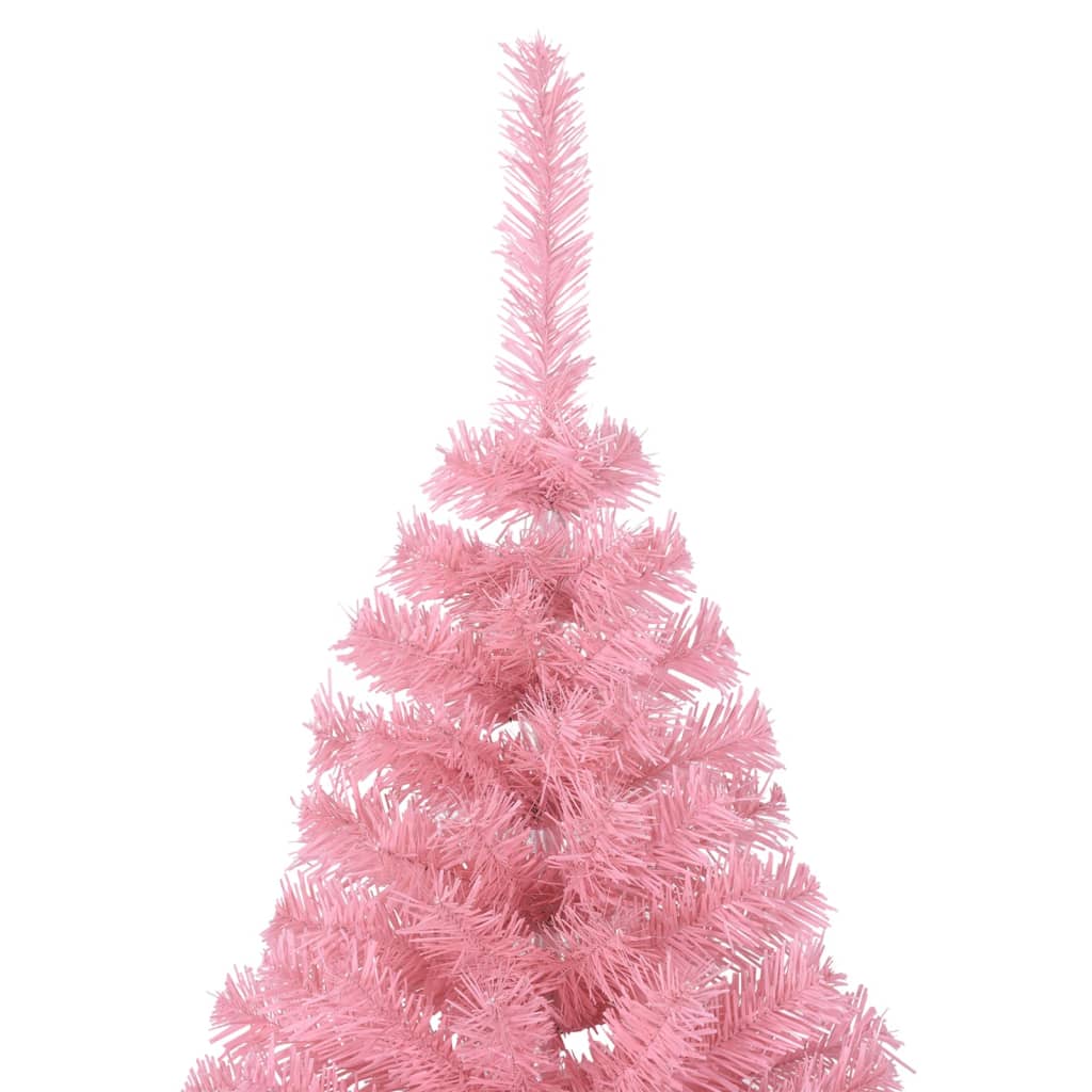vidaXL Dirbtinė pusinė Kalėdų eglutė su stovu, rožinė, 210cm, PVC