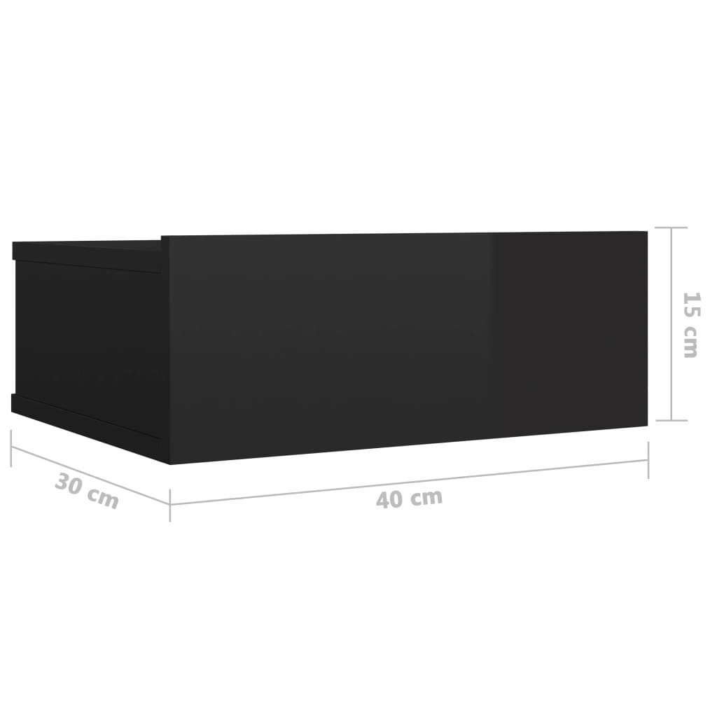 vidaXL Pakab. naktiniai staliukai, 2vnt., juodi, 40x30x15cm, blizgūs