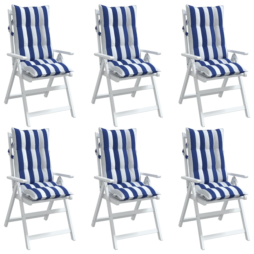 vidaXL Kėdės pagalvėlės, 6vnt., mėlynos/baltos, audinys, dryžuotos