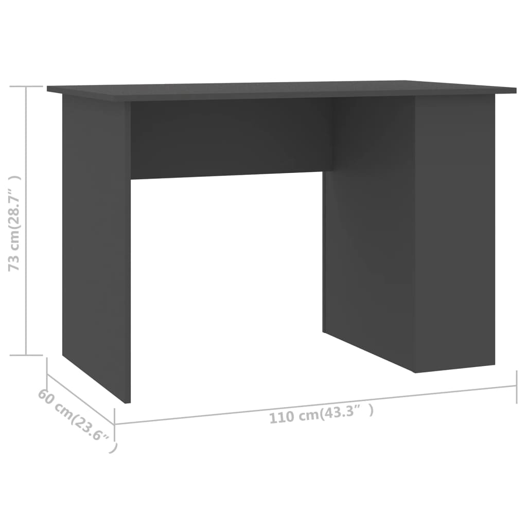 vidaXL Rašomasis stalas, pilkos spalvos, 110x60x73cm, MDP