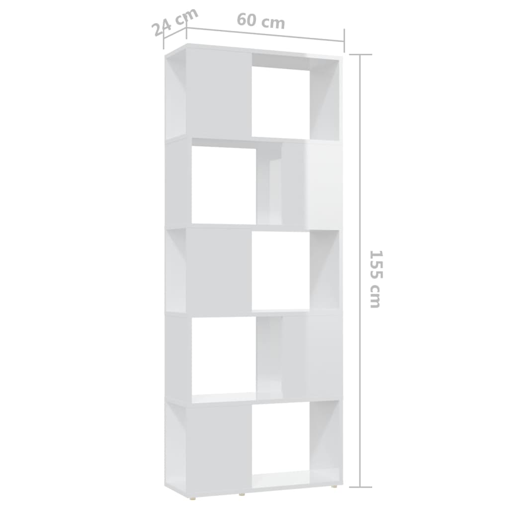 vidaXL Spintelė knygoms/kambario pertvara, balta, 60x24x155cm, blizgi