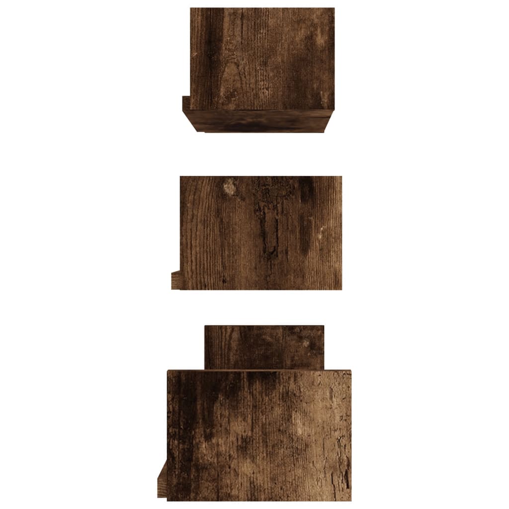 vidaXL Sieninės eksponavimo lentynos, 3vnt., dūminio ąžuolo, mediena