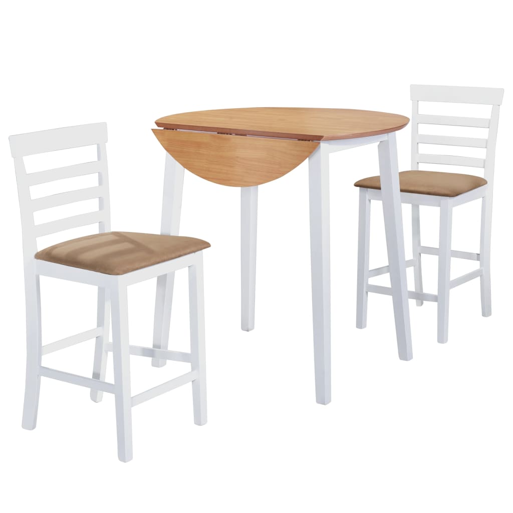 vidaXL Baro stalo ir kėdžių kompl., 3d., med. mas., nat. ir balt. sp.