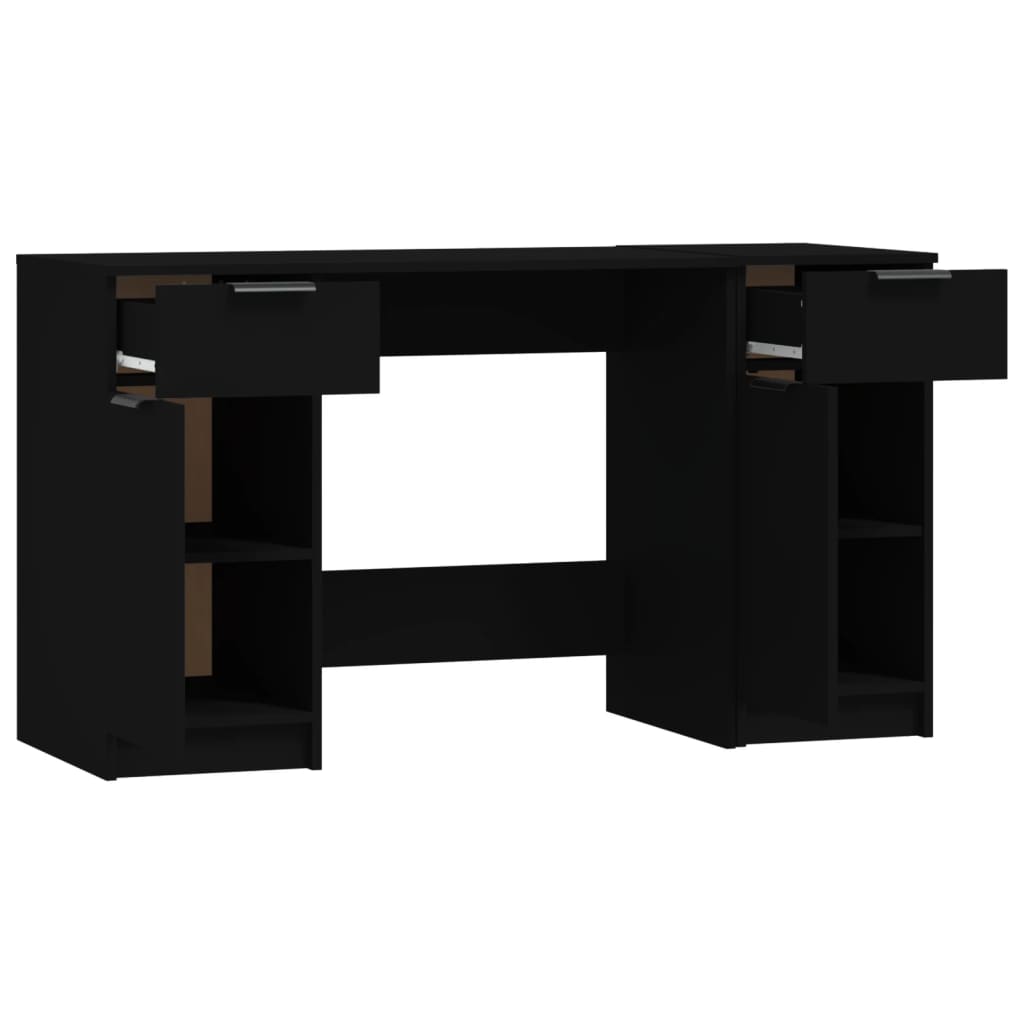 vidaXL Rašomasis stalas su šonine spintele, juodas, apdirbta mediena