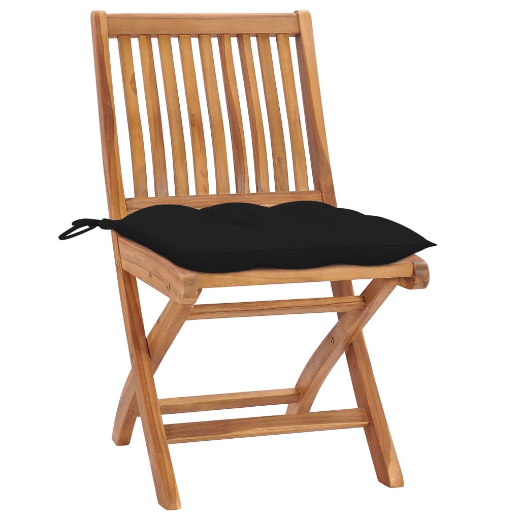 vidaXL Sodo kėdės su juodomis pagalvėlėmis, 2vnt., tikmedžio masyvas