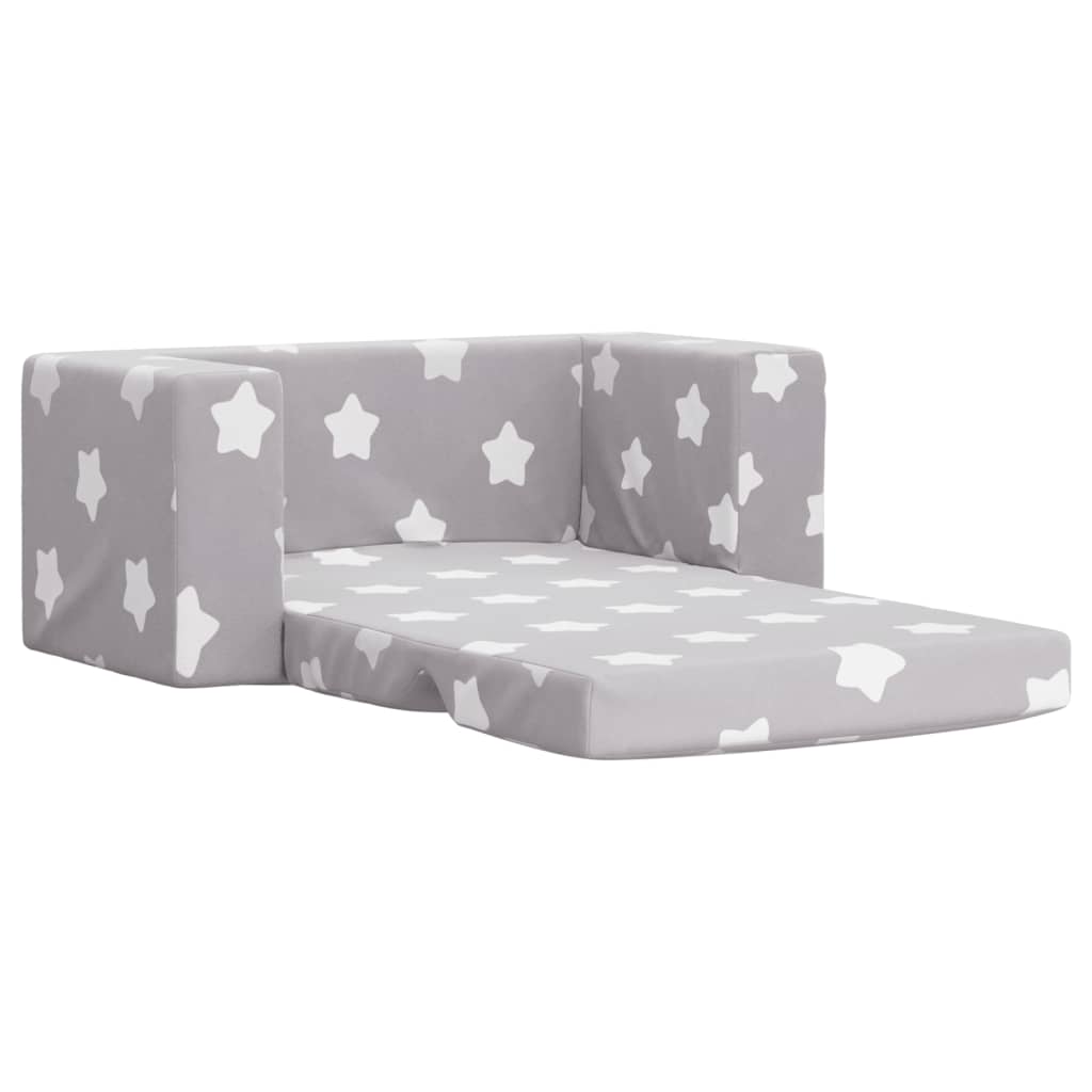 vidaXL Vaikiška dvivietė sofa-lova, pilka, pliušas, su žvaigždėmis