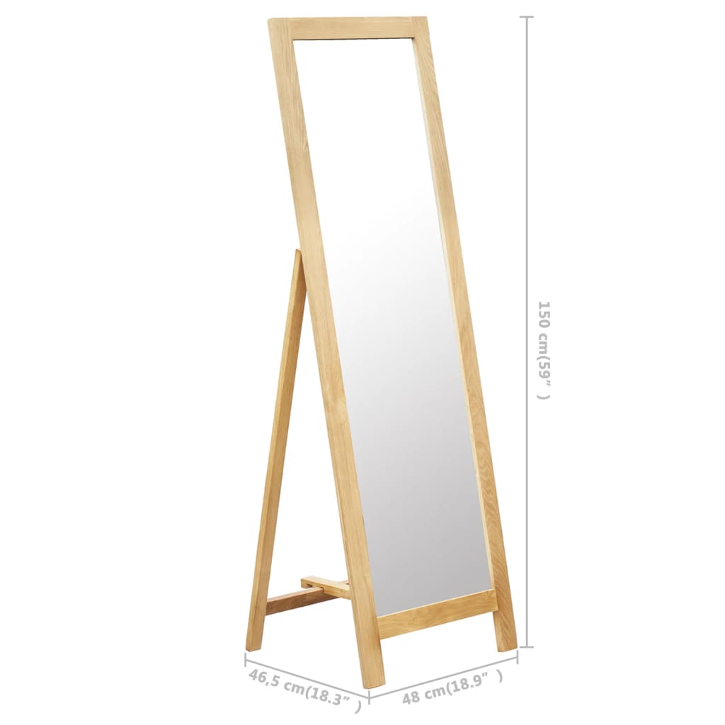 vidaXL Pastatomas veidrodis, 48x46,5x150cm, ąžuolo medienos masyvas