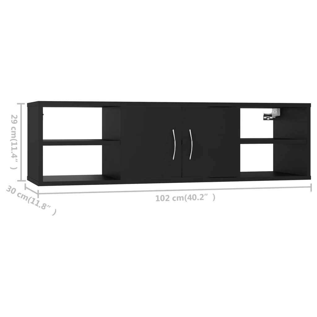 vidaXL Sieninė lentyna, juodos spalvos, 102x30x29cm, MDP