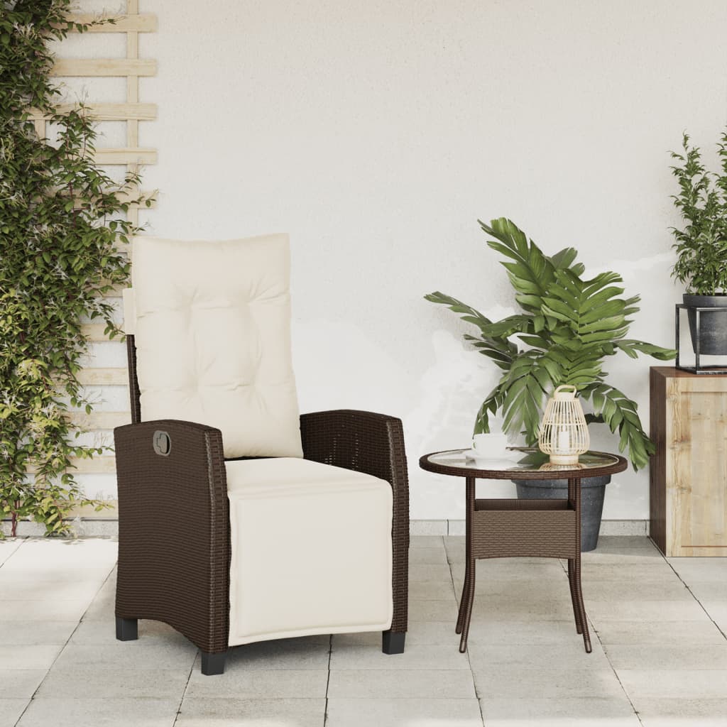 vidaXL Atlošiama sodo kėdė su pakoja, rudos spalvos, poliratanas