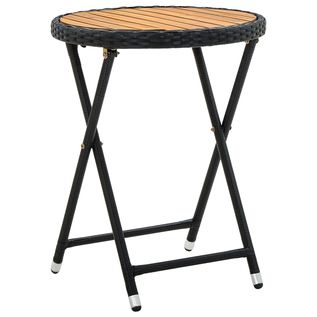 vidaXL Arbatos staliukas, juodas, 60cm, poliratanas/akacijos masyvas