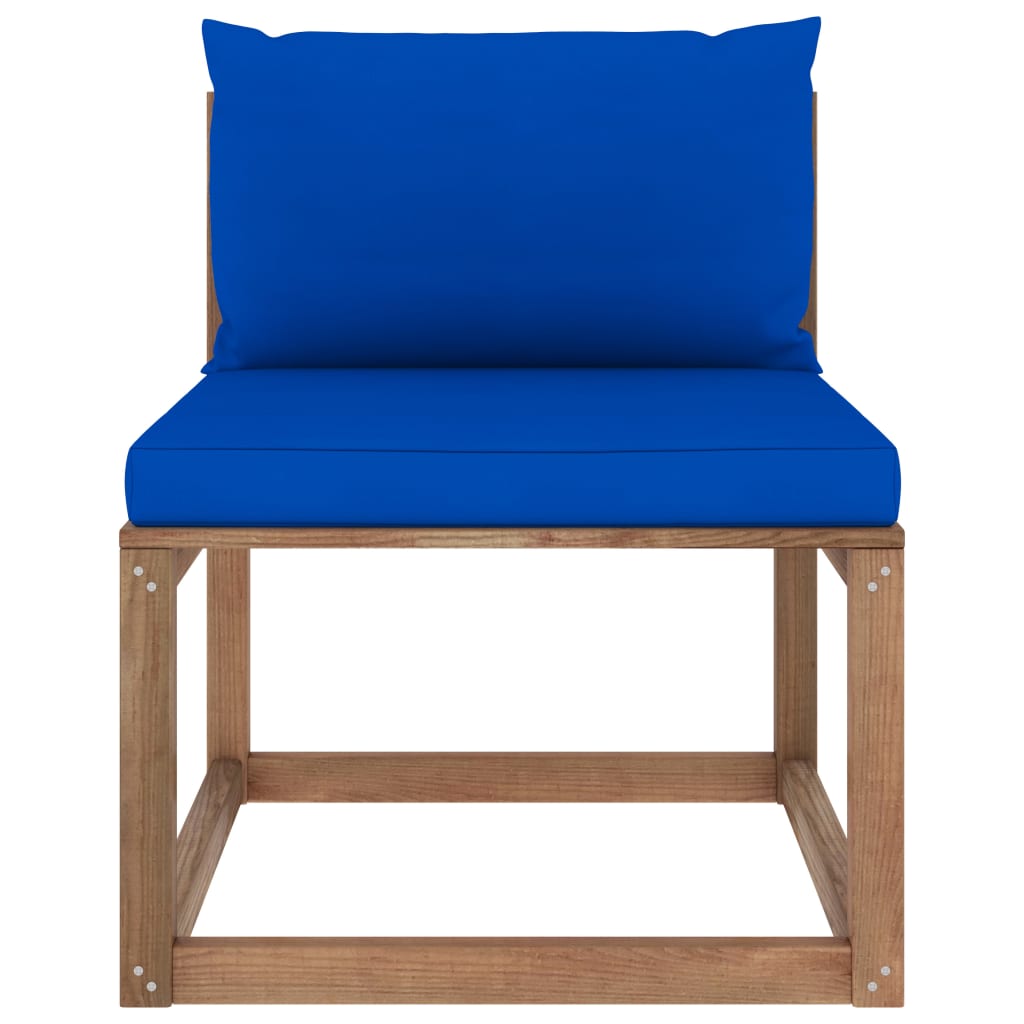vidaXL Vidurinė sodo sofos dalis iš palečių su mėlynomis pagalvėlėmis