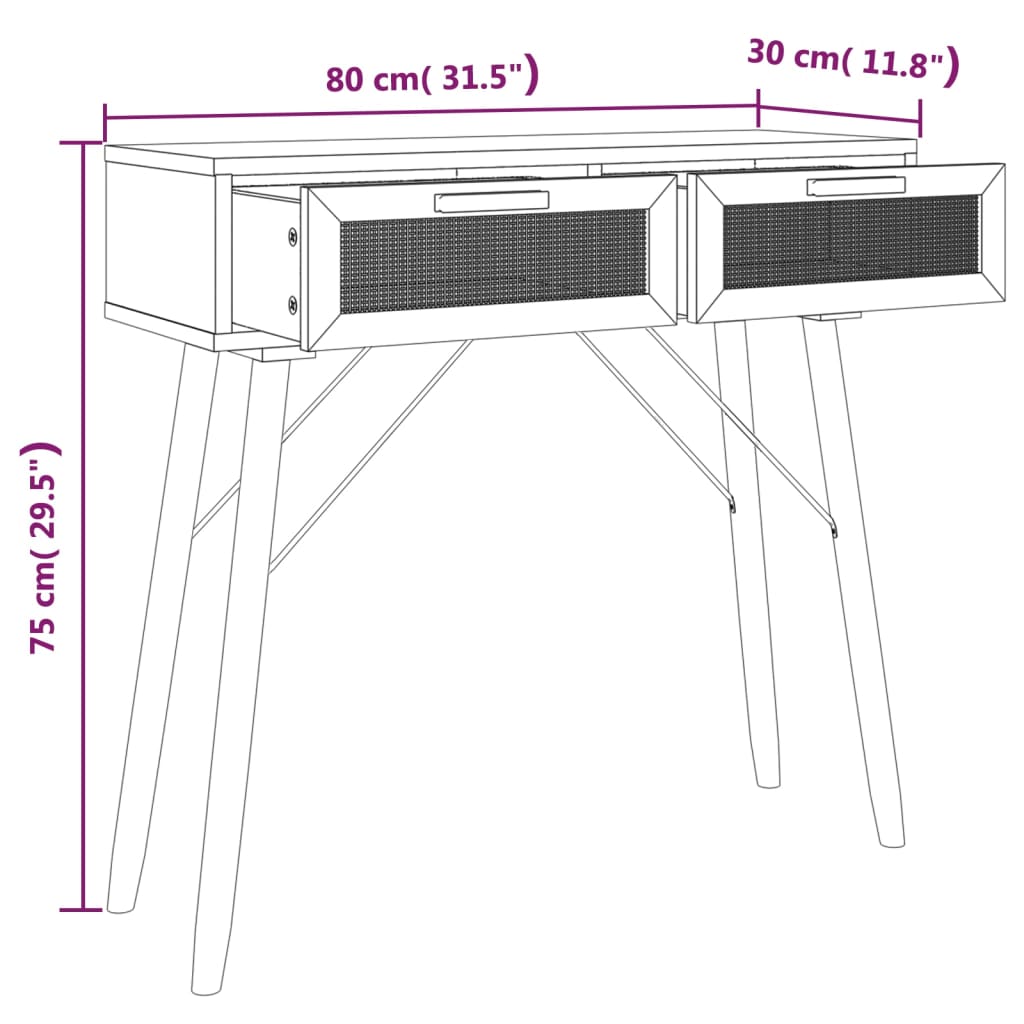vidaXL Konsolinis staliukas, rudas, 80x30x75cm, pušis ir ratanas