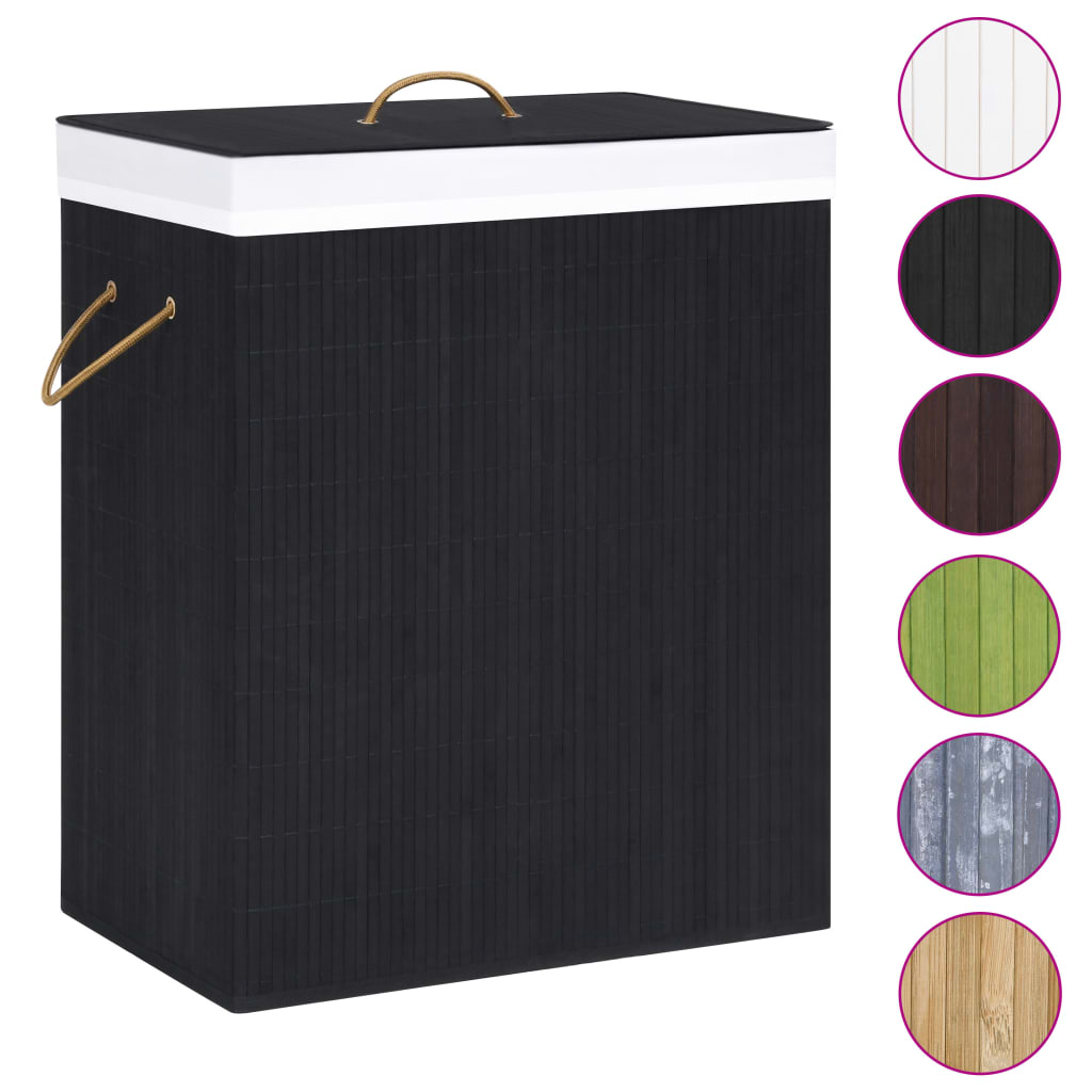 vidaXL Skalbinių krepšys su 2 skyriais, juodos spalvos, bambukas, 100l