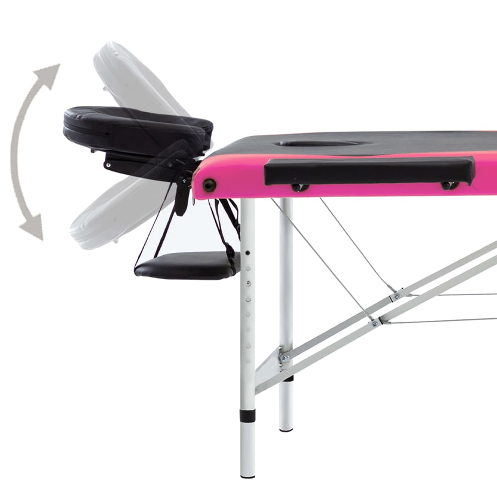 vidaXL Sulankstomas masažo stalas, juodas/rožinis, aliuminis, 3 zonų
