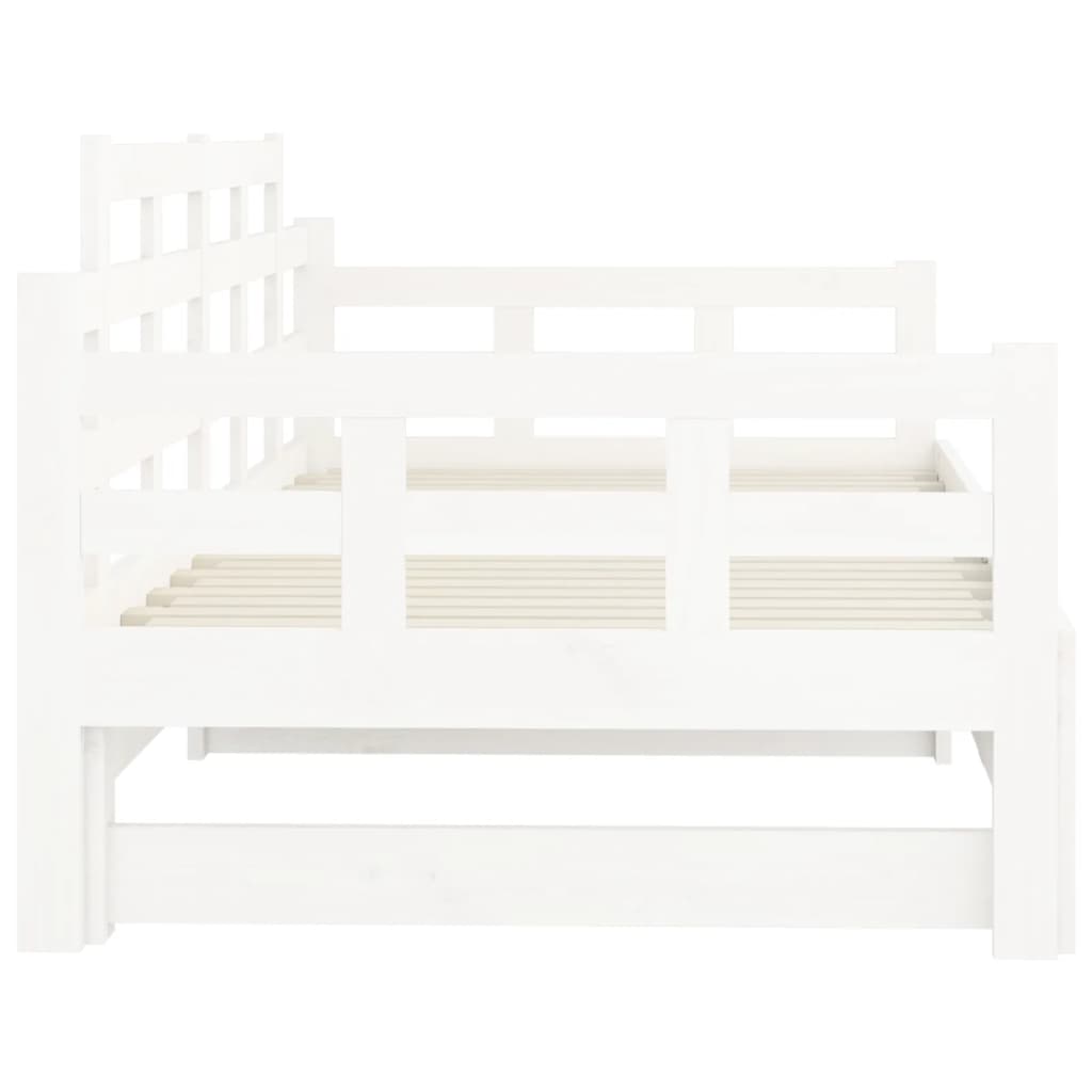 vidaXL Ištraukiama lova, balta, 2x(90x200)cm, pušies medienos masyvas
