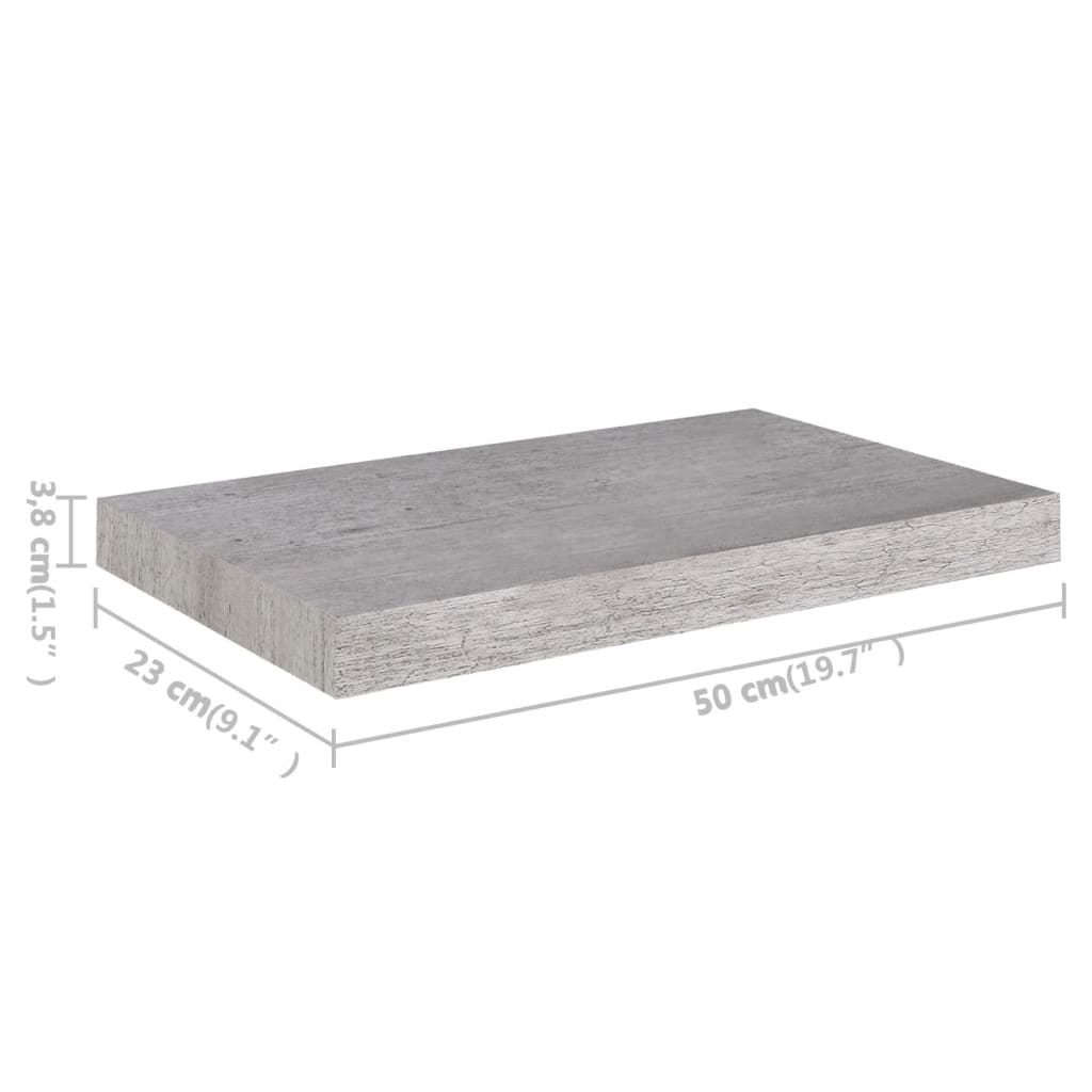 vidaXL Pakabinama sieninė lentyna, betono pilka, 50x23x3,8cm, MDF