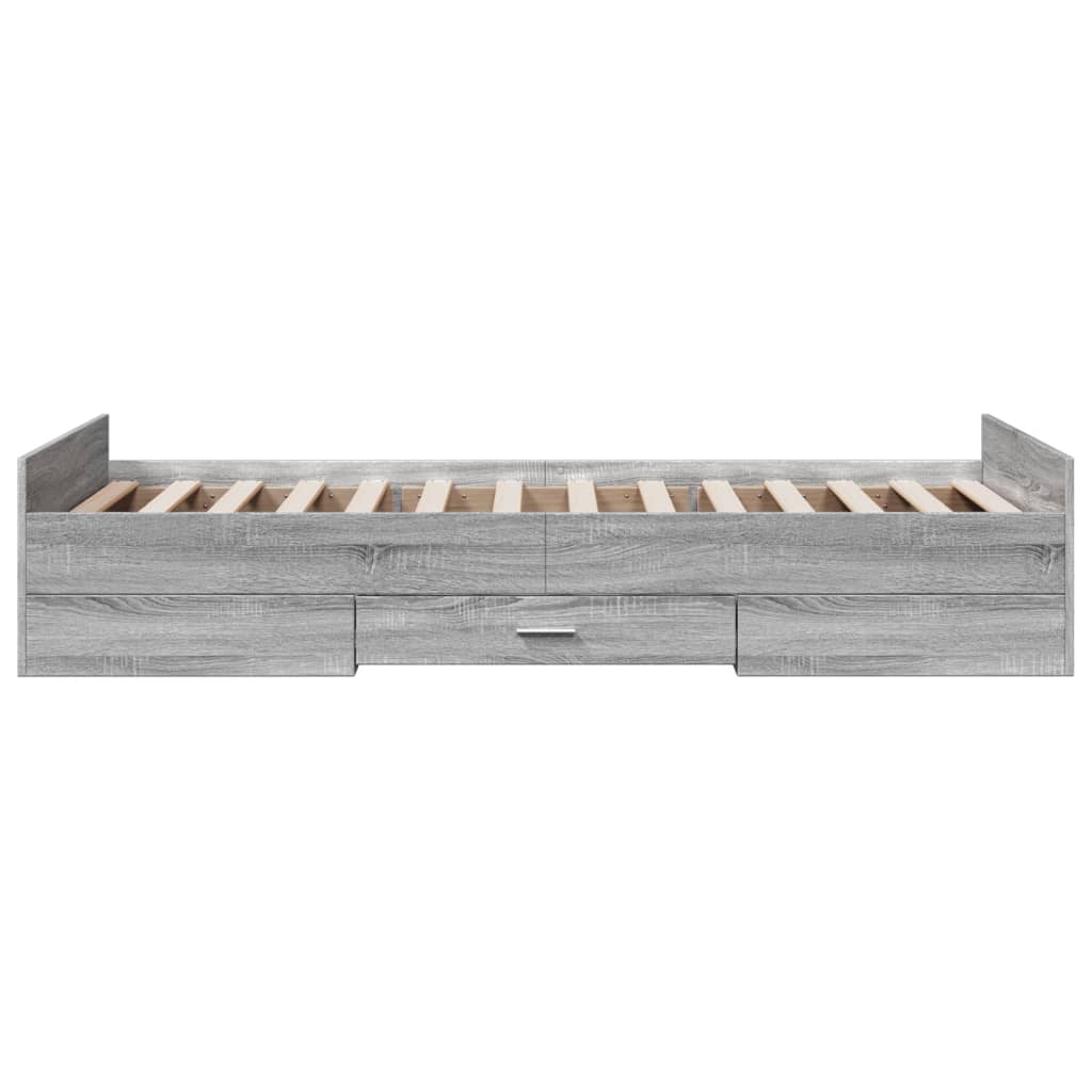 vidaXL Lovos rėmas su stalčiais, pilkas ąžuolo, 90x200cm, mediena