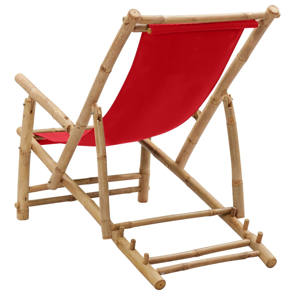 vidaXL Terasos kėdė, raudonos spalvos, bambukas ir drobė
