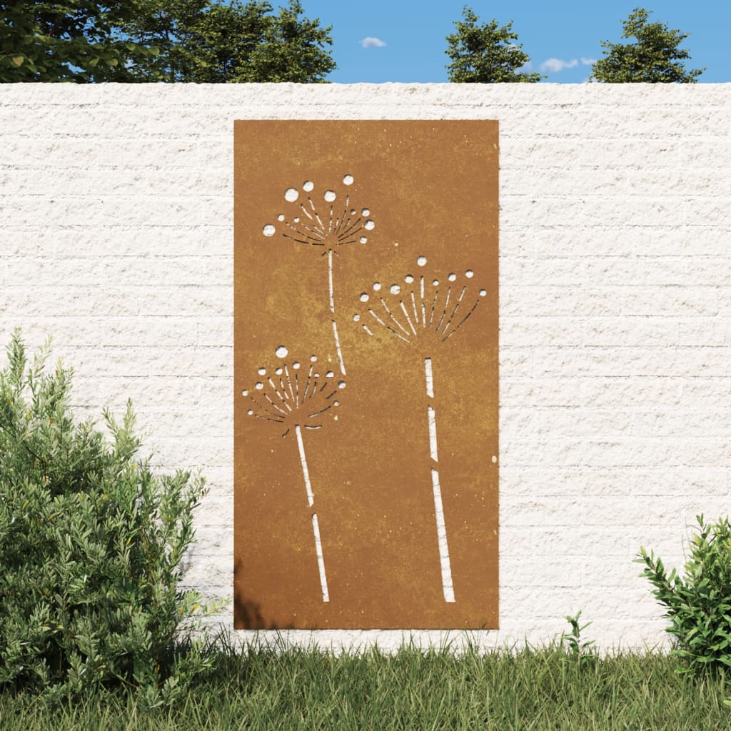 vidaXL Sodo sienos dekoracija, 105x55cm, corten plienas, gėlių dizaino