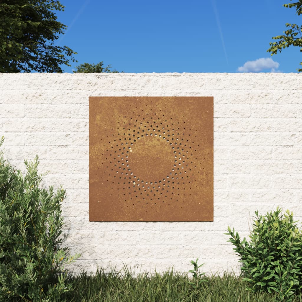 vidaXL Sodo sienos dekoracija, 55x55cm, corten plienas, saulės dizaino
