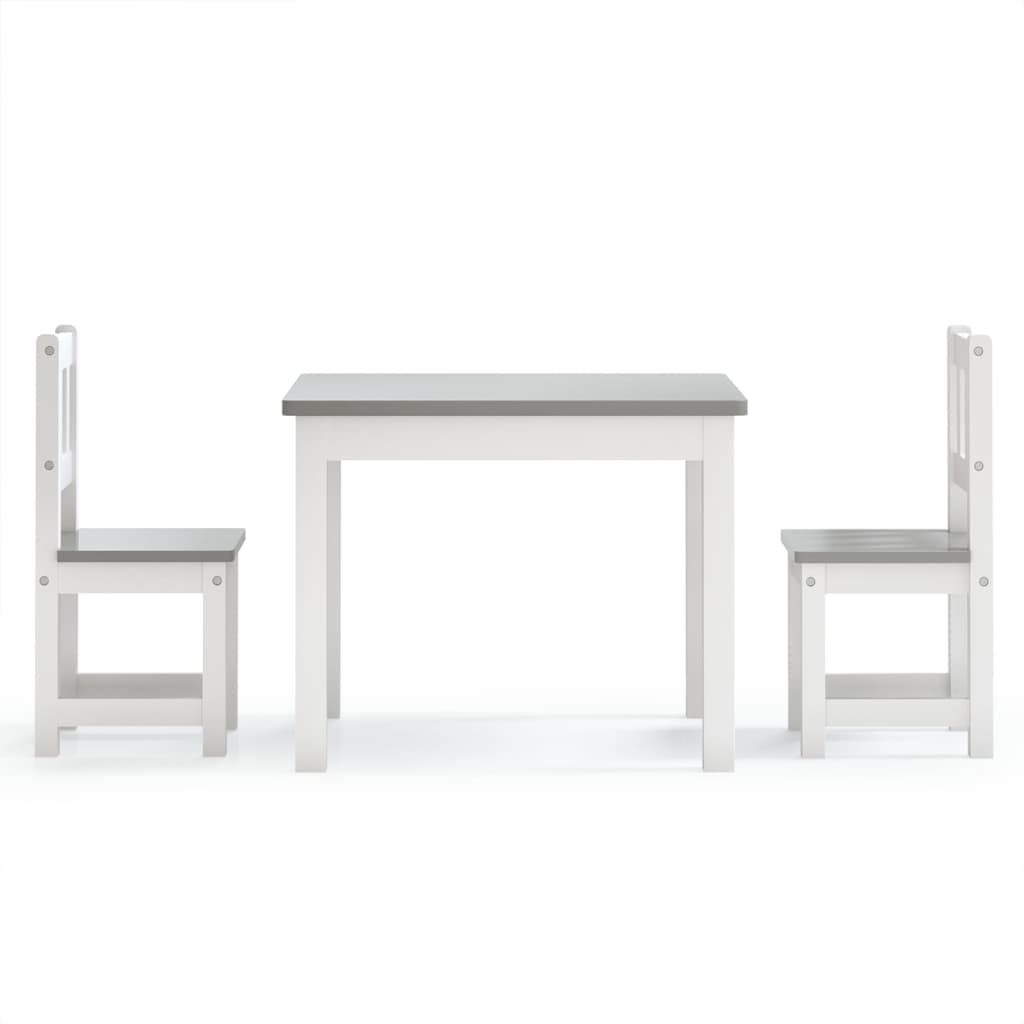 vidaXL Vaikiškas stalo ir kėdžių komplektas, 3 dalių, baltas, MDF
