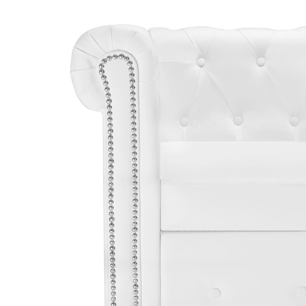 vidaXL L-formos Chesterfield sofa, dirbtinė oda, balta