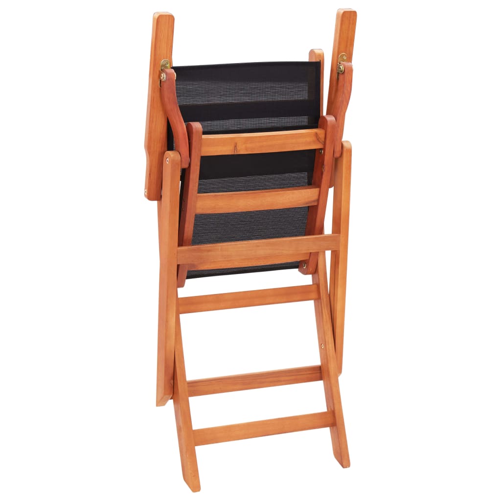 vidaXL Sodo kėdės, 4vnt., juodos, eukalipto masyvas ir tekstilenas