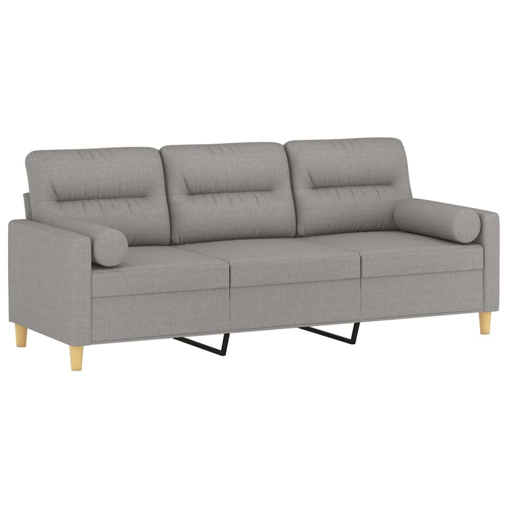vidaXL Trivietė sofa su pagalvėmis, šviesiai pilka, 180cm, audinys