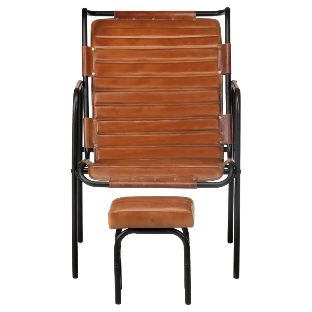 vidaXL Poilsio krėslas su pakoja, rudos spalvos, tikra oda