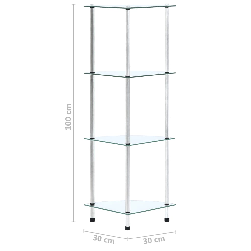vidaXL Lentyna, 4 aukštų, permatoma, 30x30x100cm, grūdintas stiklas