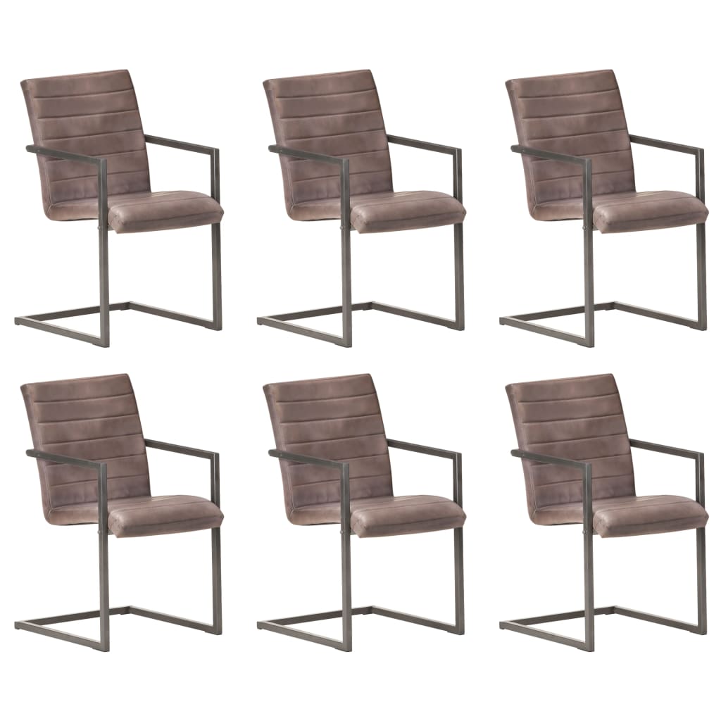 vidaXL Gembinės valgomojo kėdės, 6vnt., rudos spalvos, tikra oda