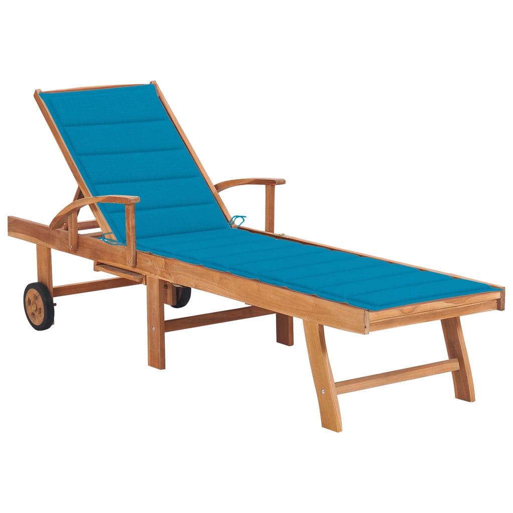vidaXL Saulės gultas su mėlynu čiužiniu, tikmedžio medienos masyvas