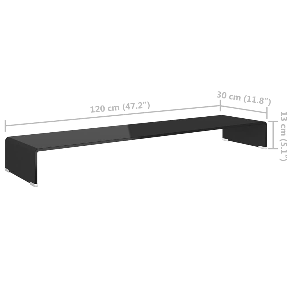 vidaXL TV stovas/monitoriaus pakyla, juodas stiklas, 120x30x13 cm