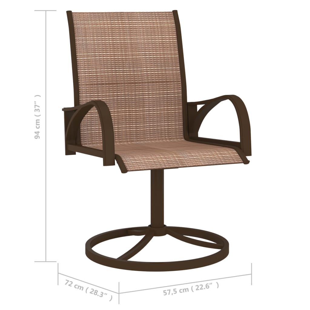vidaXL Pasukamos sodo kėdės, 2vnt, rudos, tekstilenas ir plienas
