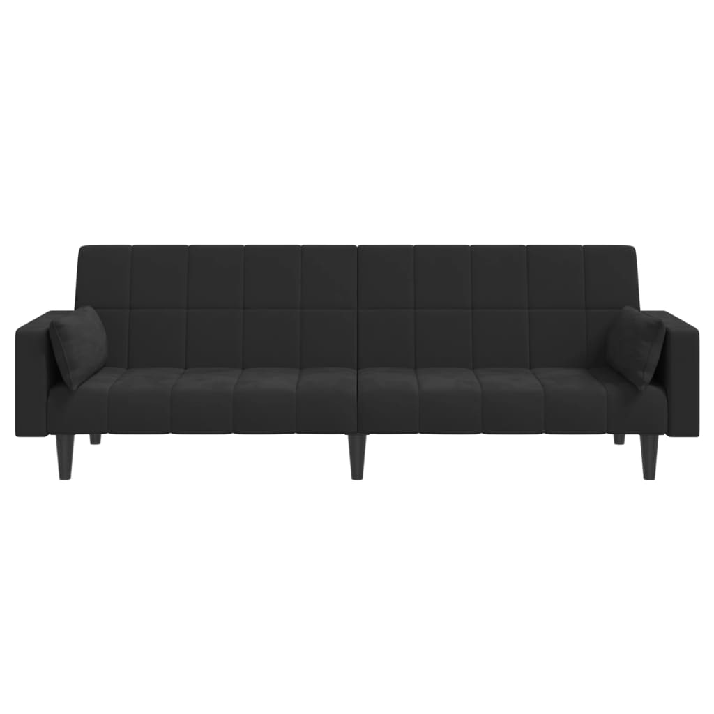 vidaXL Dvivietė sofa-lova su dvejomis pagalvėmis, juoda, aksomas