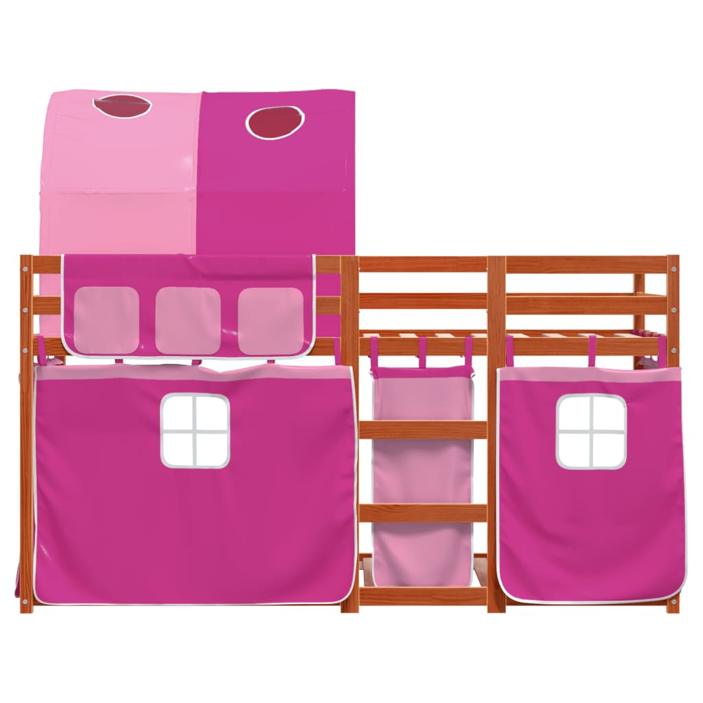 vidaXL Dviaukštė lova su užuolaidomis, rožinė, 90x190cm, pušis