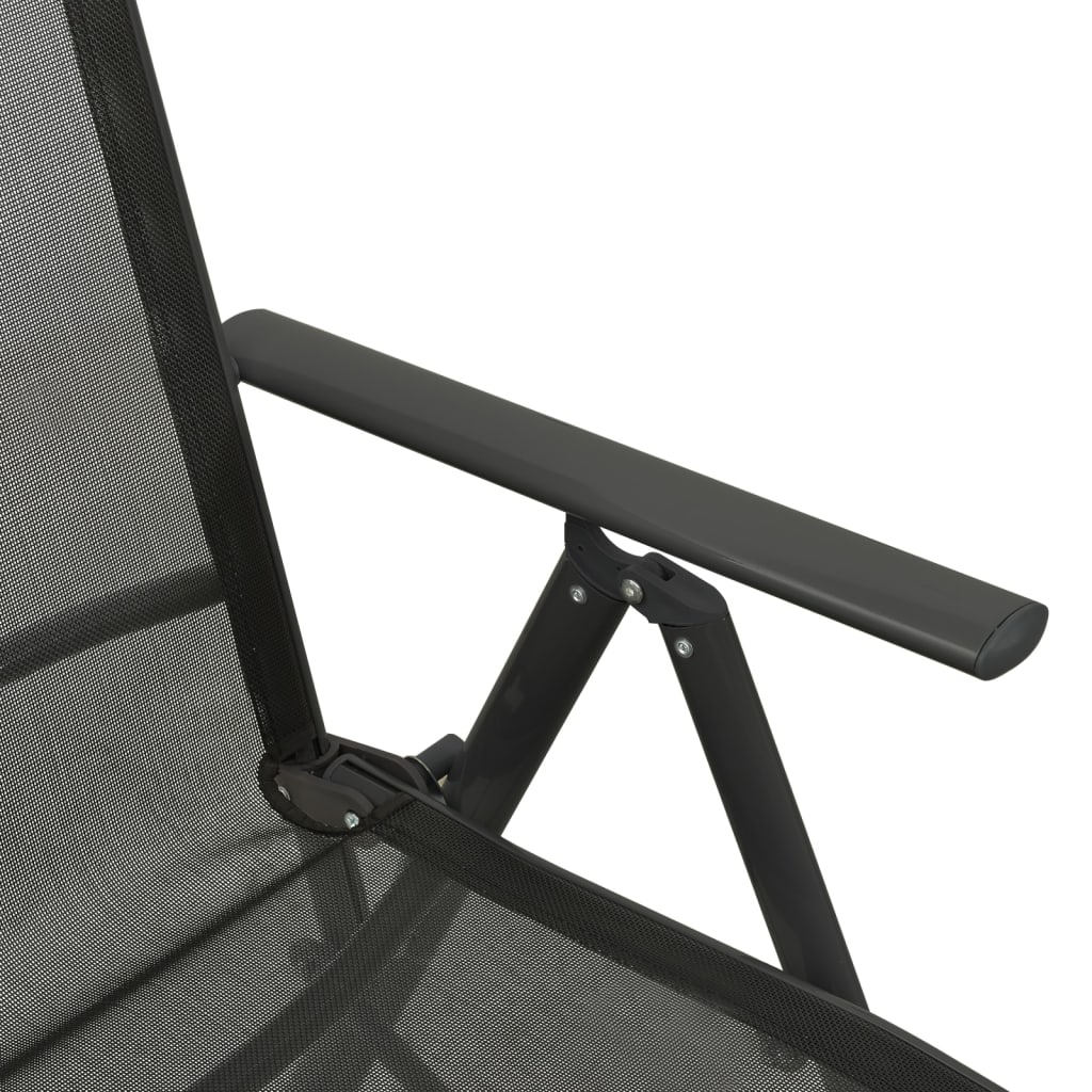 vidaXL Atlošiamos sodo kėdės, 2vnt., juodos, tekstilenas/aliuminis