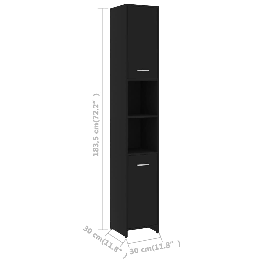 vidaXL Vonios kambario spintelė, juoda, 30x30x183,5cm, mediena