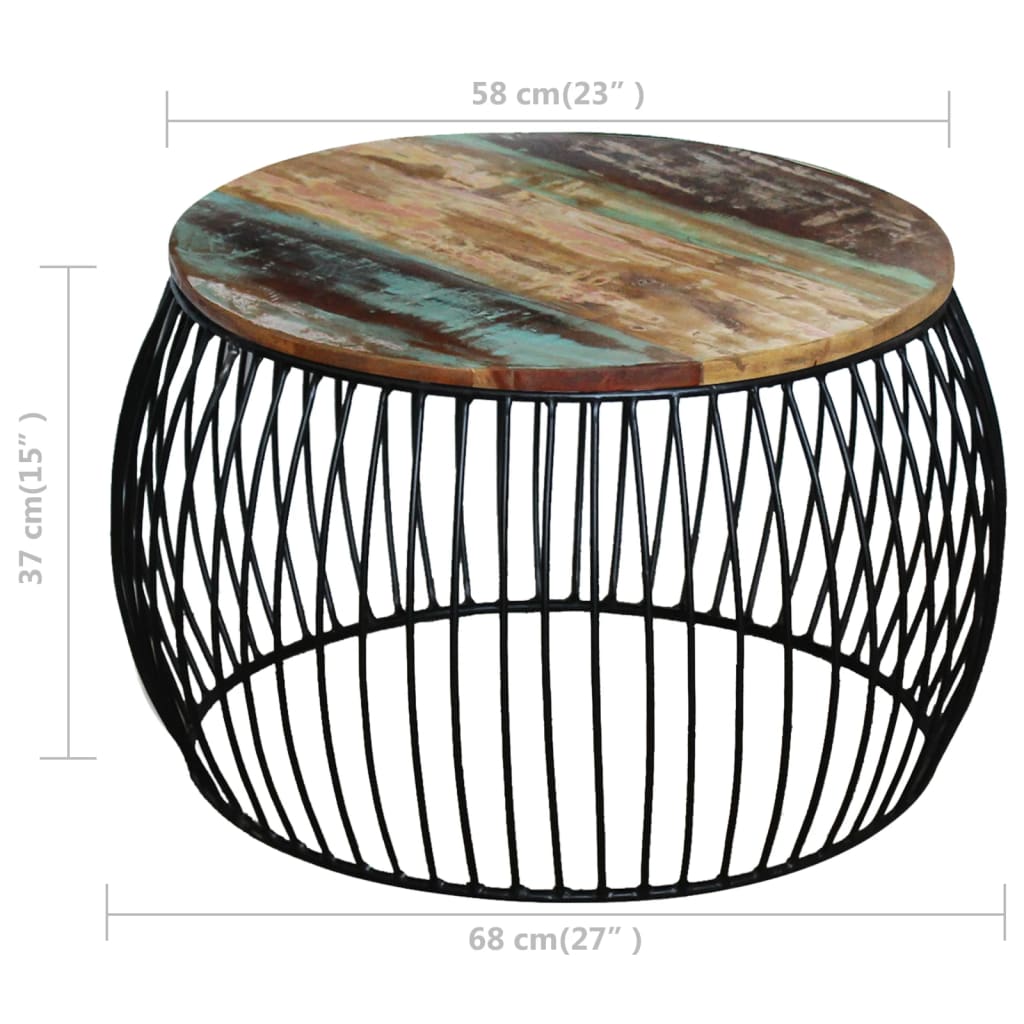 vidaXL Kavos staliukas, apvalus, perdirbtos medienos masyvas, 68x37 cm