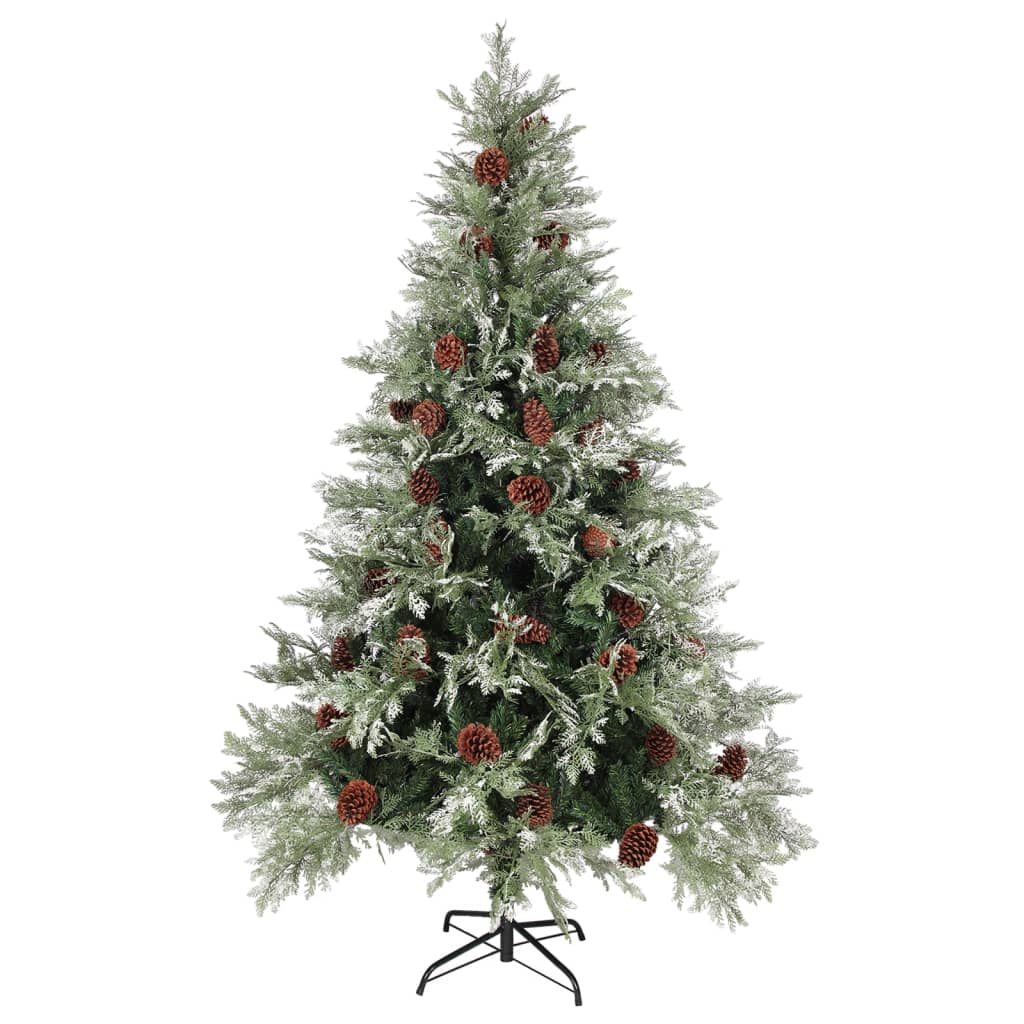 vidaXL Kalėdų eglutė su kankorėžiais, žalia ir balta, 120cm, PVC/PE