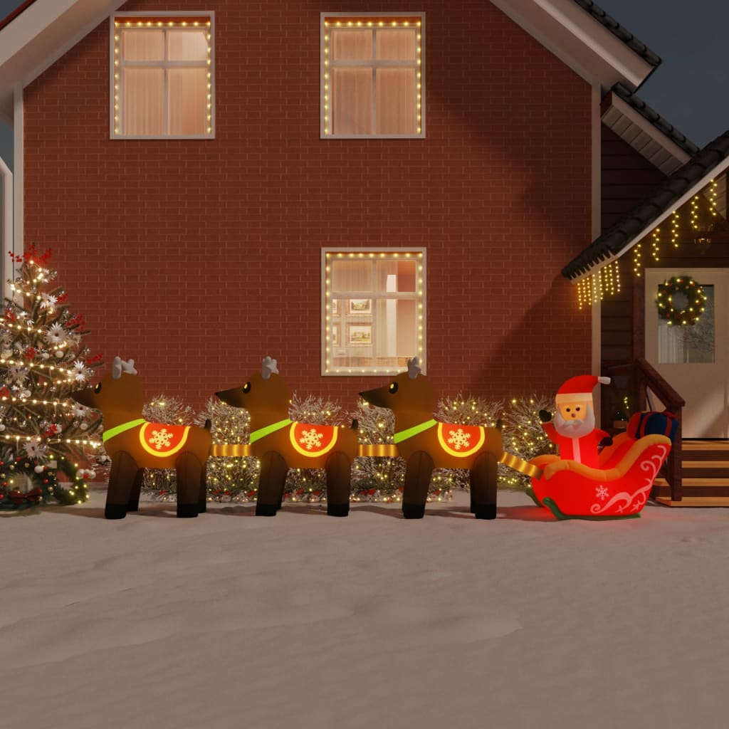 vidaXL Pripučiama LED dekoracija Kalėdų Senelis ir elniai, 138cm