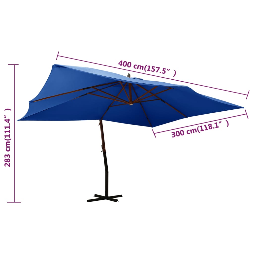 vidaXL Gembinis skėtis su mediniu stulpu, mėlynos spalvos, 400x300cm