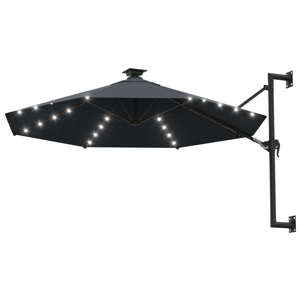 vidaXL Prie sienos montuojamas skėtis su LED/stulpu, antracito, 300cm