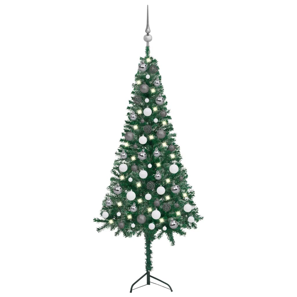vidaXL Kampinė Kalėdų eglutė su LED/žaisliukais, žalia, 120cm, PVC